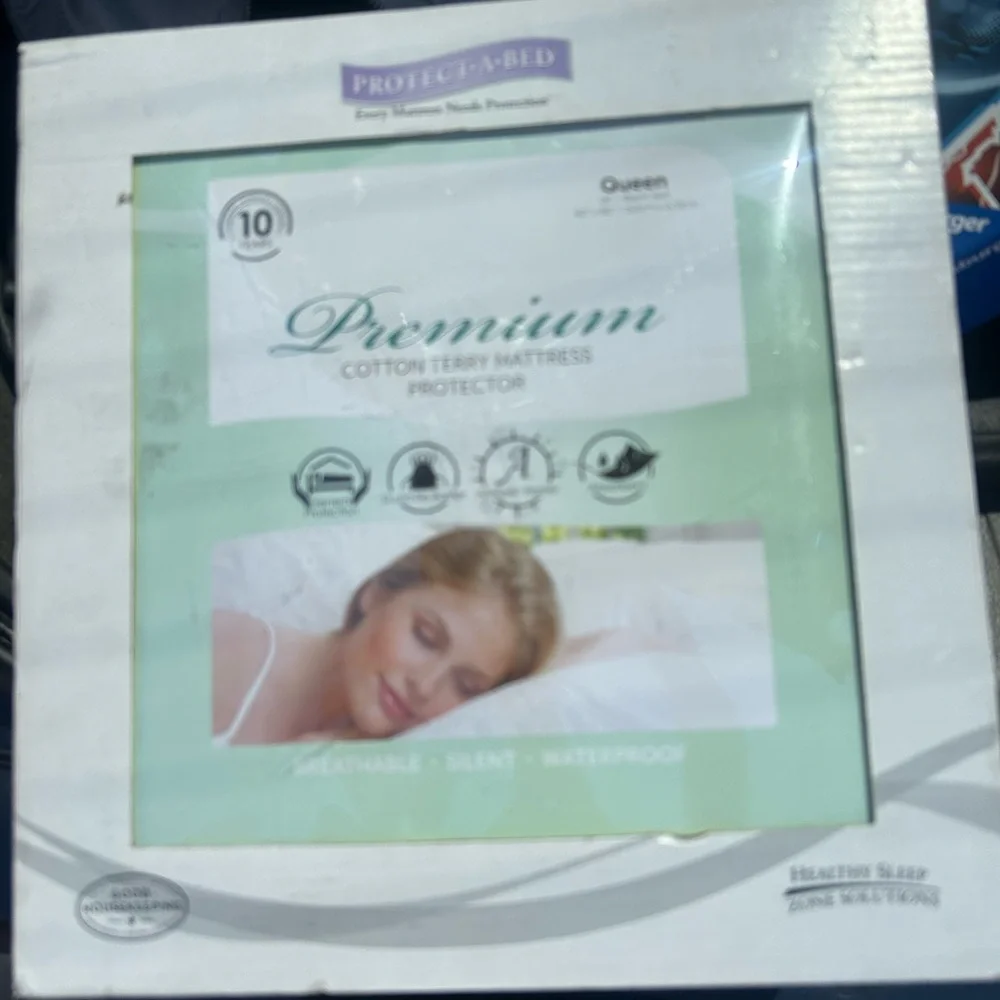 Premium Cotton Terry Mattress Protector - White